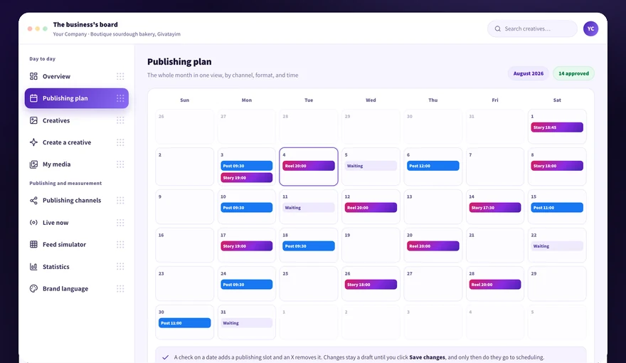 Kampi's monthly publishing calendar